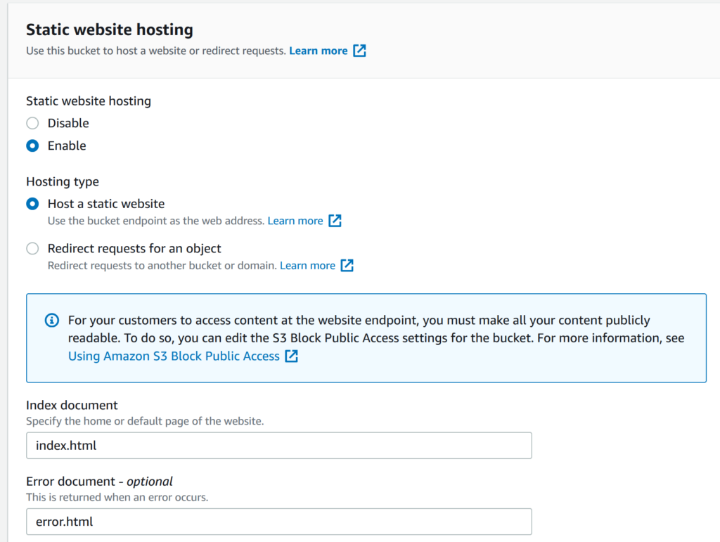 Static website hosting options